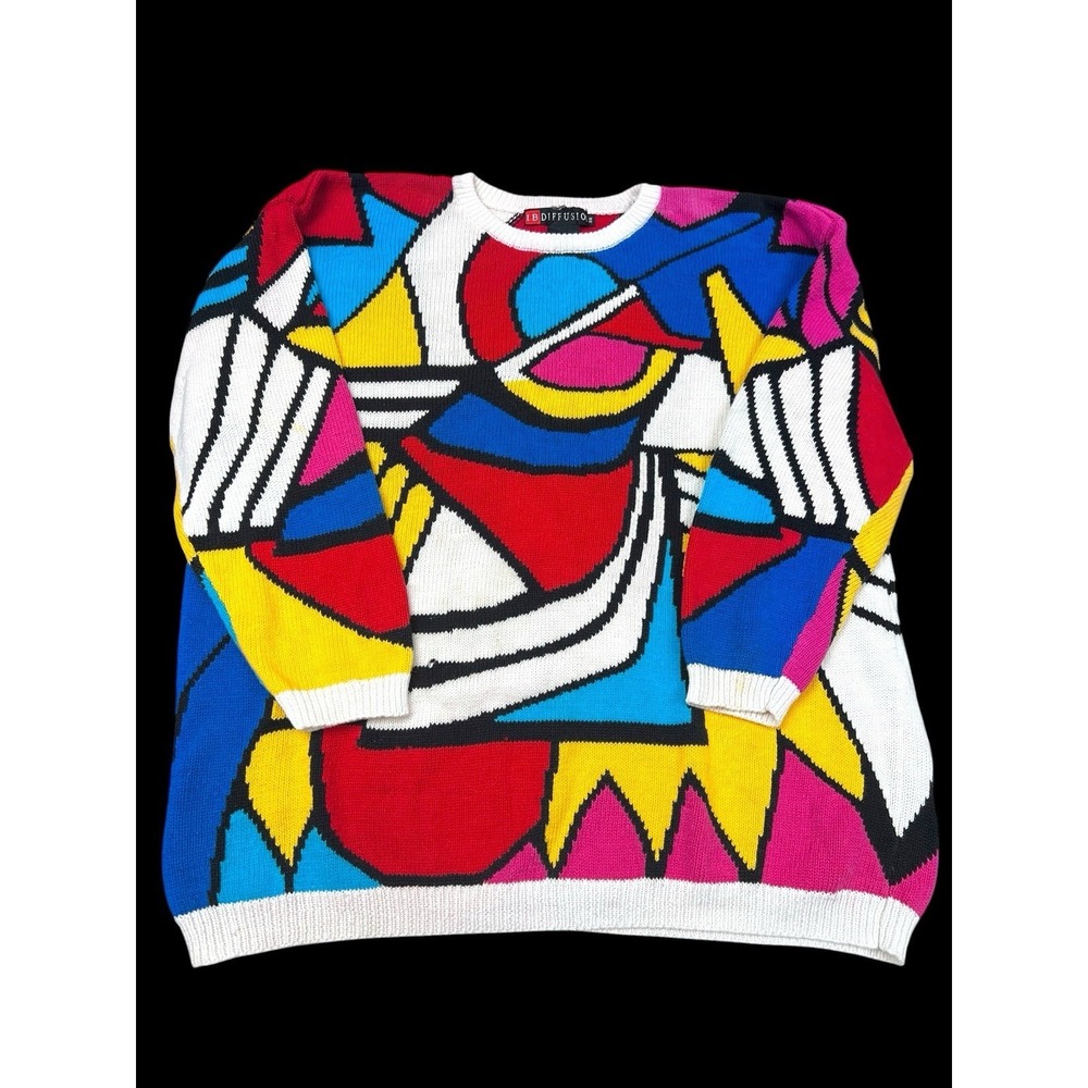 Vintage 90s IB Diffusion Sport Sweater Abstract Colorblock Tunic Sweater Size 3X